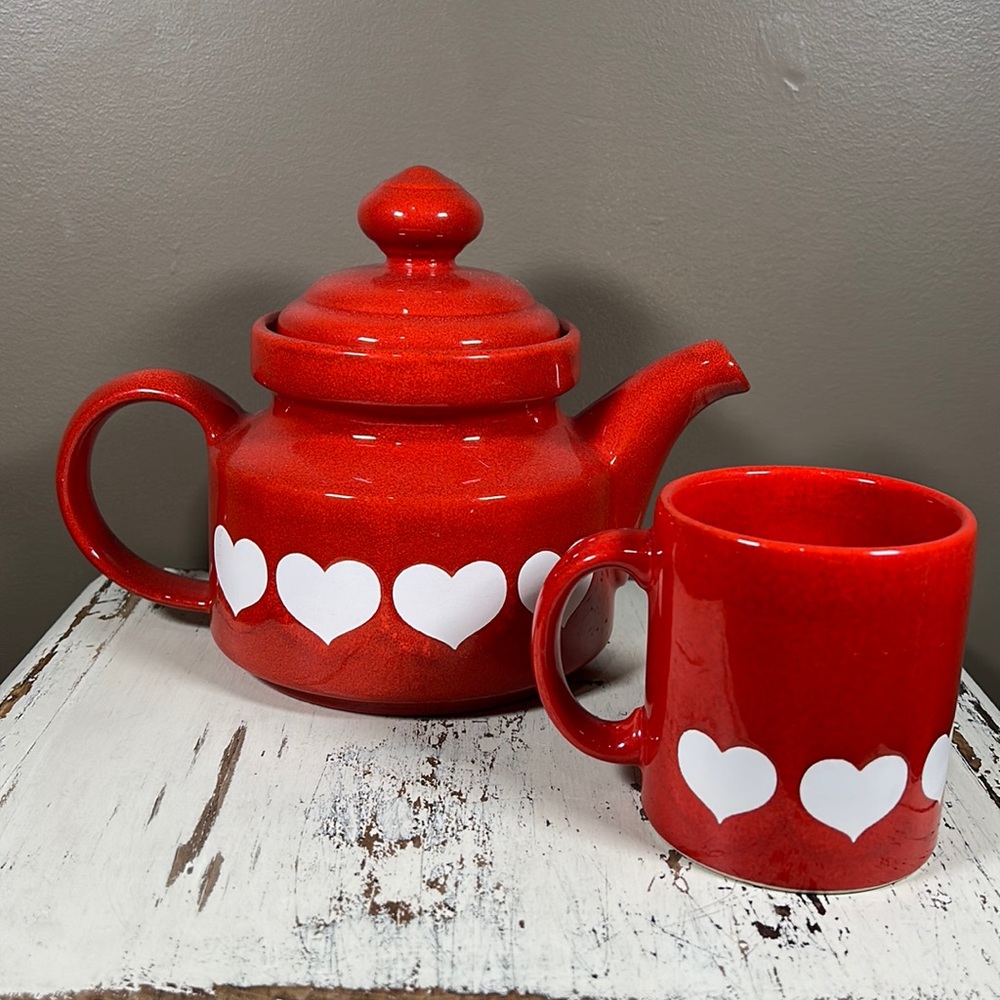 Vintage Waechtersbach Hearts Coffee Mug and Teapot